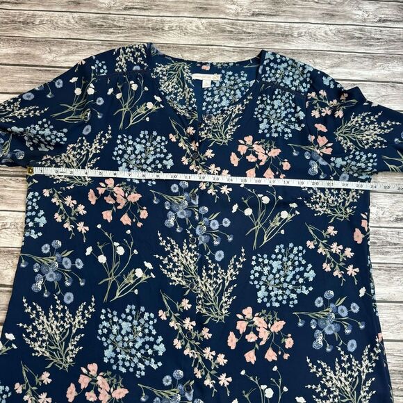 Westport 1962 Women's Floral Button Blouse XL Extra Large Navy Blue Pink Green - Picture 13 of 15